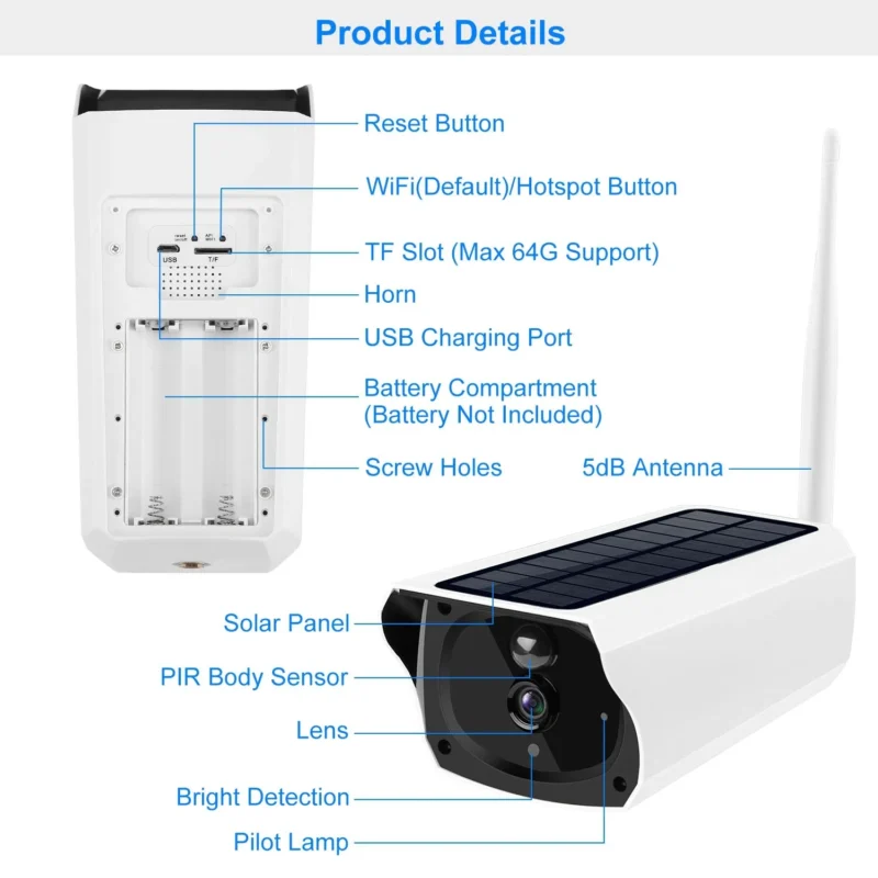 1080P Solar Powered WiFi IP Camera Two-Way Intercom Security Surveillance Camera - Image 4