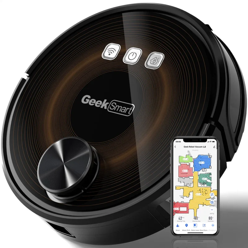 Geek Smart L8 Robot Vacuum Cleaner and Mop, LDS Navigation, Wi-Fi Connected APP, Selective Room Cleaning,MAX 2700 PA Suction, Ideal for Pets and Larger Home